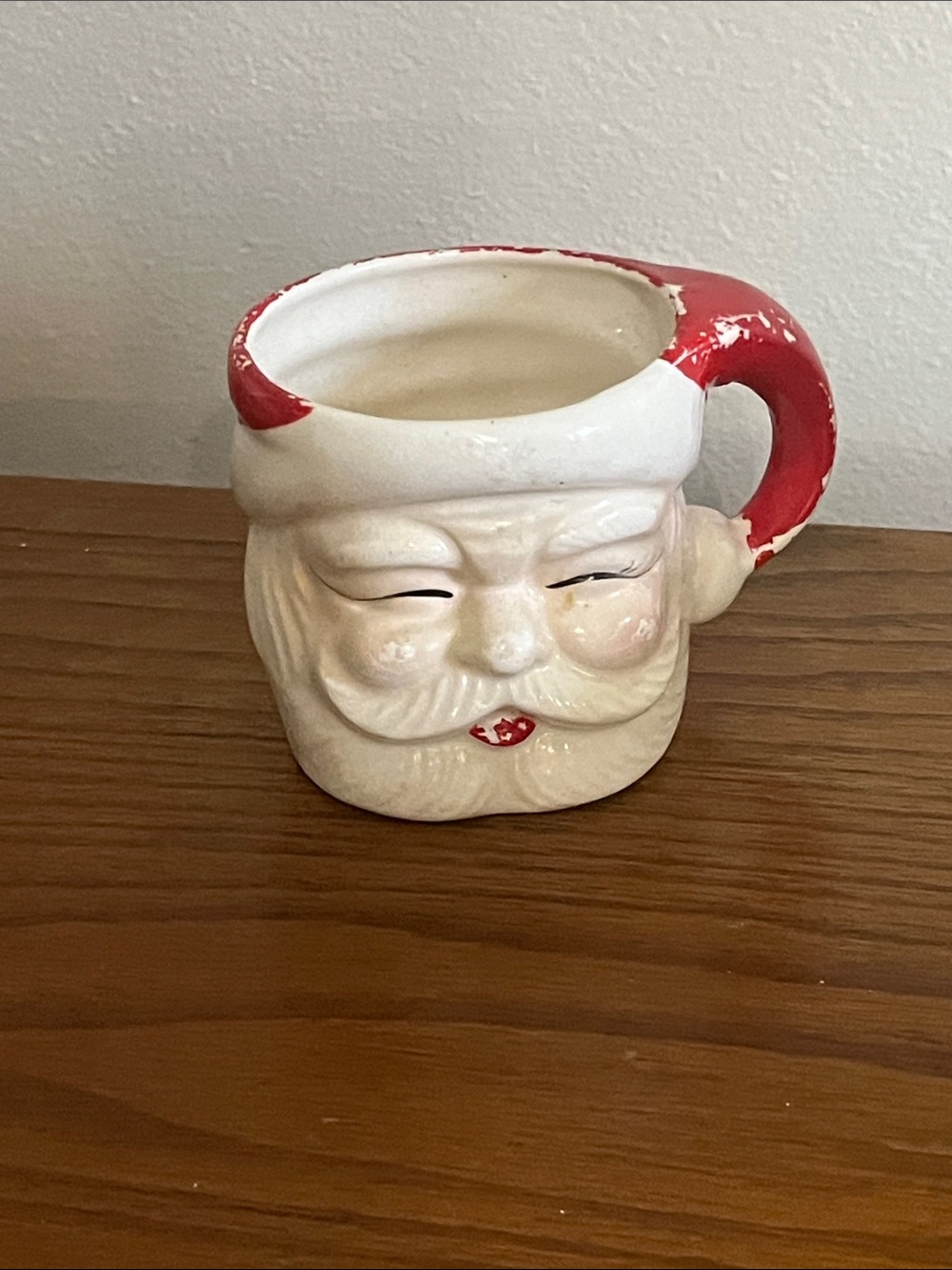 Vintage Ceramic Santa Head Mug - White and Red Holiday Accent
